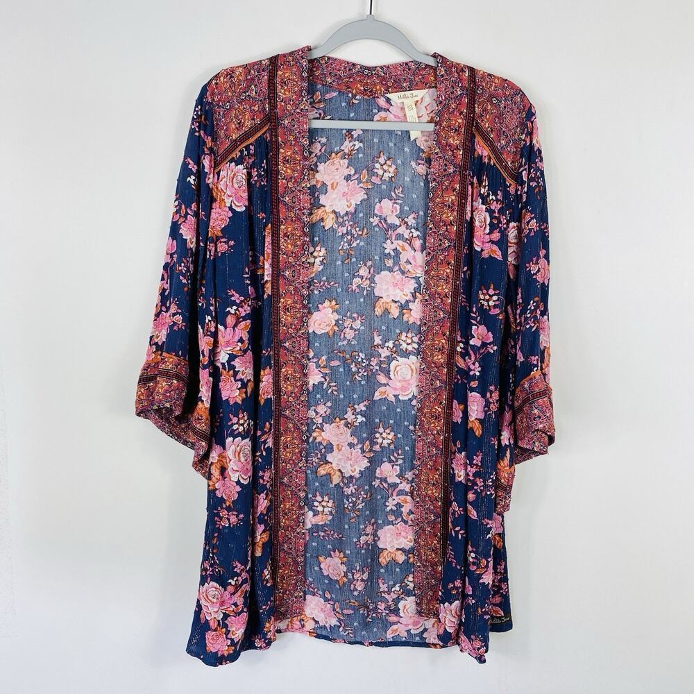 Matilda Jane Kimono Top XS Small Blue Pink Floral Olivia Chiffon 32614T